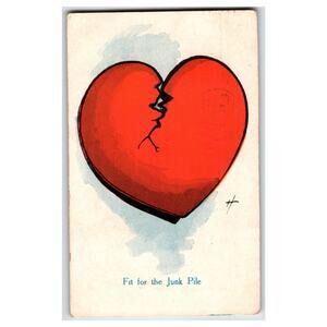 Vintage 1912 Broken Heart Valentine Postcard Fit for Junk Pile